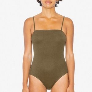 AA square tank bodysuit green Small 2x2 ribbed
